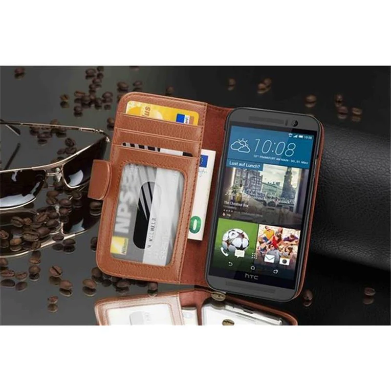 Cadorabo Hülle kompatibel mit HTC ONE M9 Schutzhülle mit Magnetverschluss und 3 Kartenfächern