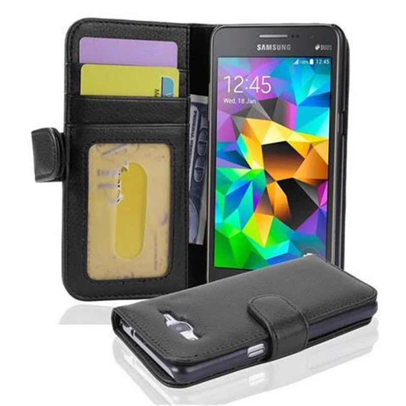 Cadorabo Hülle kompatibel mit Samsung Galaxy GRAND PRIME Schutzhülle mit Magnetverschluss und 3 Kartenfächern