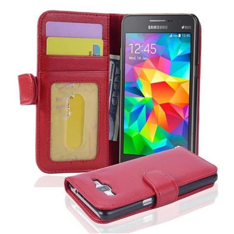 Cadorabo Hülle kompatibel mit Samsung Galaxy GRAND PRIME Schutzhülle mit Magnetverschluss und 3 Kartenfächern