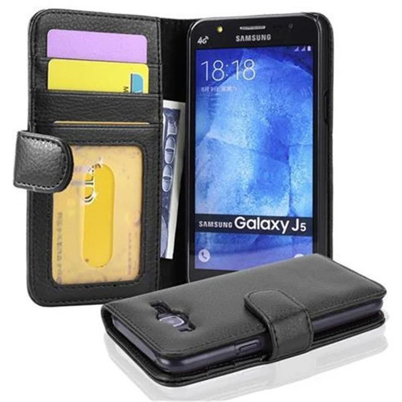 Cadorabo Hülle kompatibel mit Samsung Galaxy J5 2015 Schutzhülle mit Magnetverschluss und 3 Kartenfächern