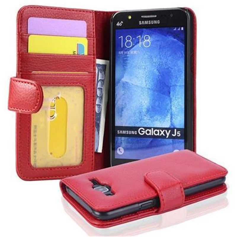 Cadorabo Hülle kompatibel mit Samsung Galaxy J5 2015 Schutzhülle mit Magnetverschluss und 3 Kartenfächern