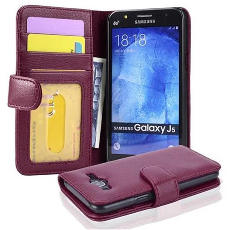 Cadorabo Hülle kompatibel mit Samsung Galaxy J5 2015 Schutzhülle mit Magnetverschluss und 3 Kartenfächern