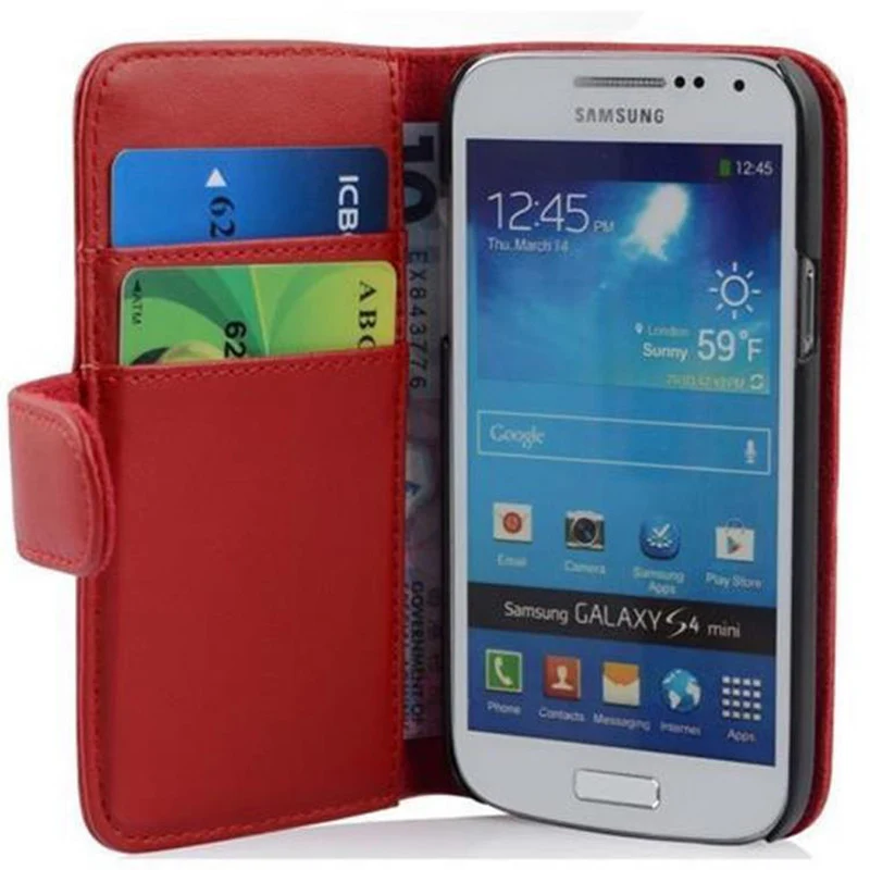 Cadorabo Hülle kompatibel mit Samsung Galaxy S4 MINI Schutzyhülle aus glattem Kunstleder und Kartenfach