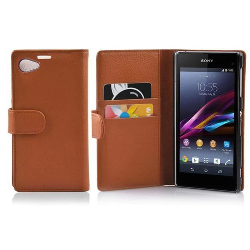 Cadorabo Hülle kompatibel mit Sony Xperia Z1 COMPACT Schutzhülle aus strukturiertem Kunstleder und Kartenfach