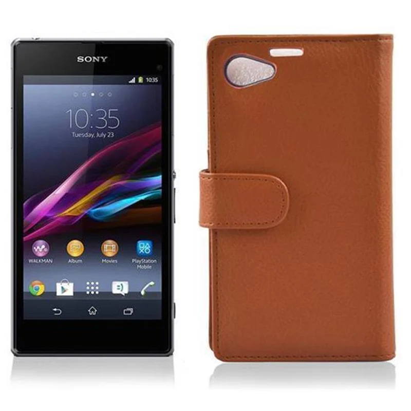 Cadorabo Hülle kompatibel mit Sony Xperia Z1 COMPACT Schutzhülle aus strukturiertem Kunstleder und Kartenfach