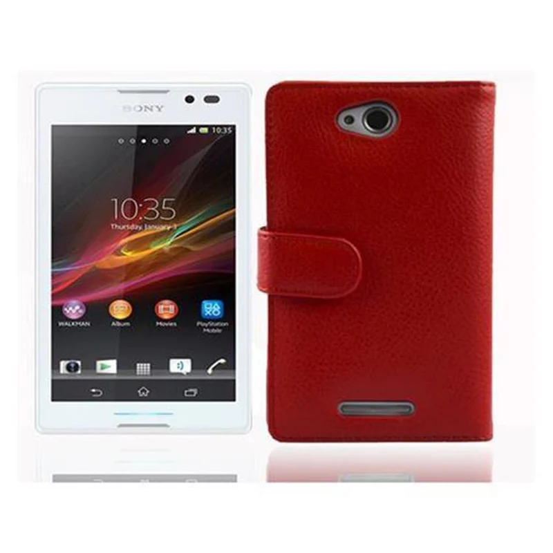 Cadorabo Hülle kompatibel mit Sony Xperia C Schutzhülle aus strukturiertem Kunstleder und Kartenfach