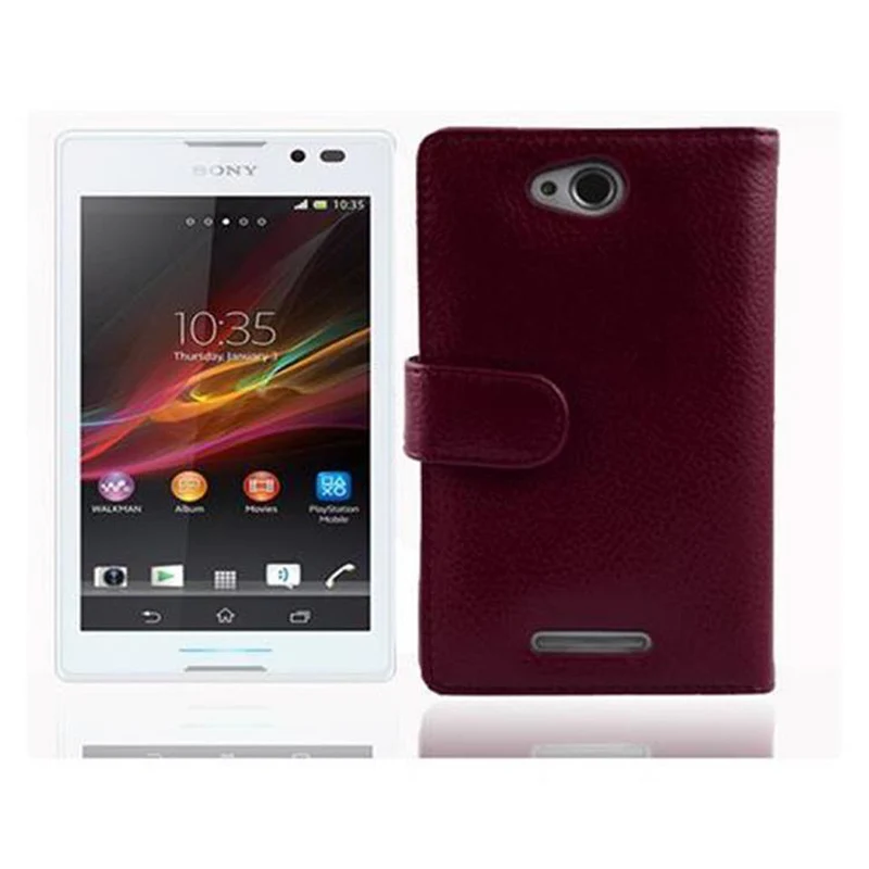 Cadorabo Hülle kompatibel mit Sony Xperia C Schutzhülle aus strukturiertem Kunstleder und Kartenfach