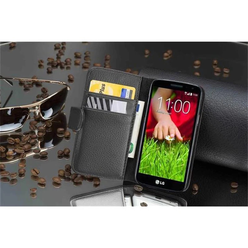 Cadorabo Hülle kompatibel mit LG G2 MINI Schutzhülle aus strukturiertem Kunstleder und Kartenfach