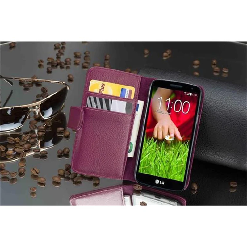 Cadorabo Hülle kompatibel mit LG G2 MINI Schutzhülle aus strukturiertem Kunstleder und Kartenfach