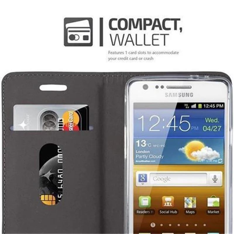 Cadorabo Hülle kompatibel mit Samsung Galaxy S2 / S2 PLUS Schutzhülle mit Magnetverschluss, Standfunktion und Kartenfach