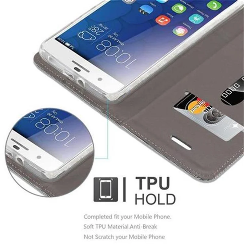 Cadorabo Hülle kompatibel mit Honor 6 PLUS Schutzhülle mit Magnetverschluss, Standfunktion und Kartenfach