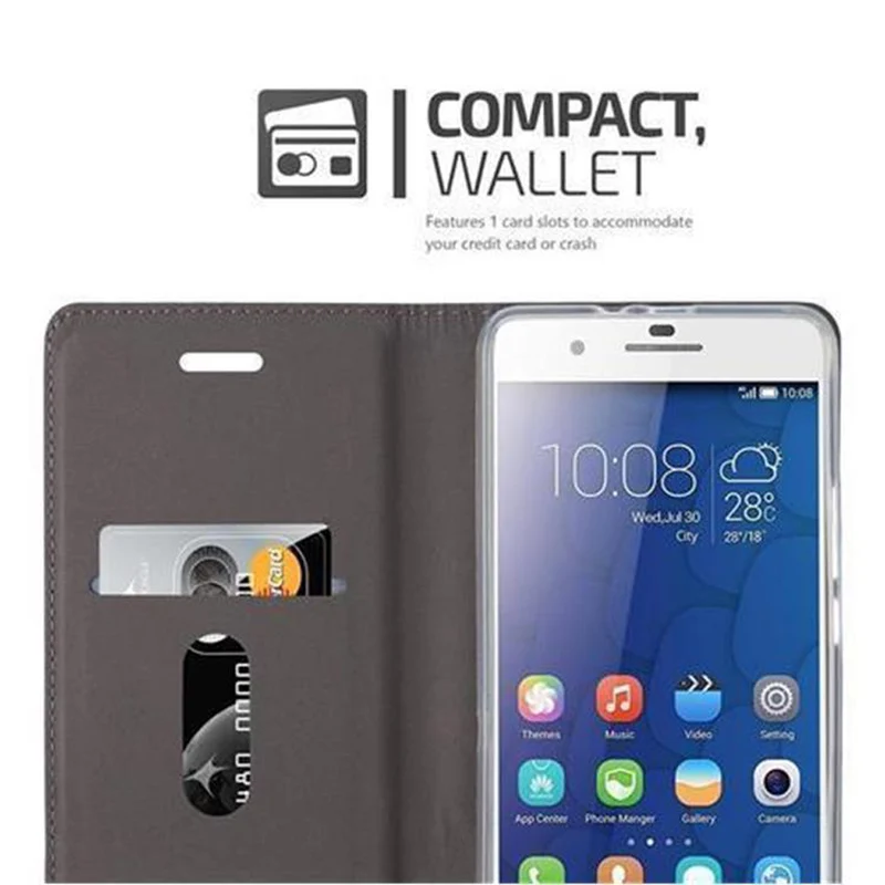 Cadorabo Hülle kompatibel mit Honor 6 PLUS Schutzhülle mit Magnetverschluss, Standfunktion und Kartenfach