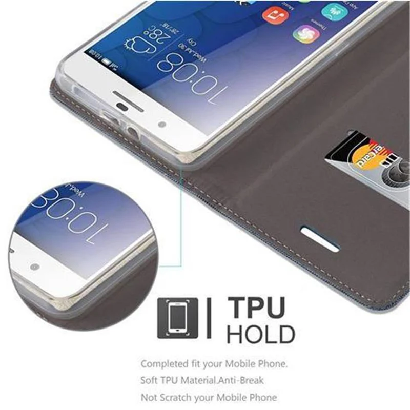 Cadorabo Hülle kompatibel mit Honor 6 PLUS Schutzhülle mit Magnetverschluss, Standfunktion und Kartenfach