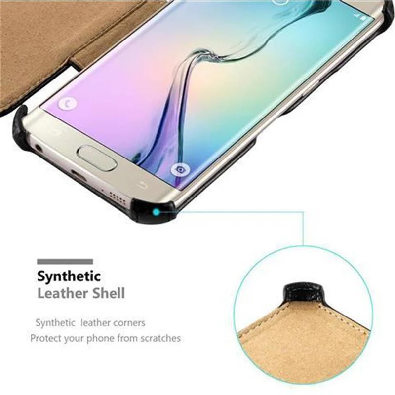 Cadorabo Hülle kompatibel mit Samsung Galaxy S6 EDGE Schutzhülle OHNE Magnetverschluss mit Standfunktion und Eckhalterung