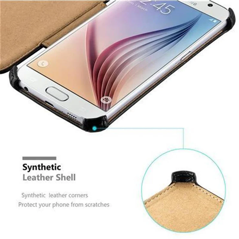 Cadorabo Hülle kompatibel mit Samsung Galaxy S6 Schutzhülle OHNE Magnetverschluss mit Standfunktion und Eckhalterung