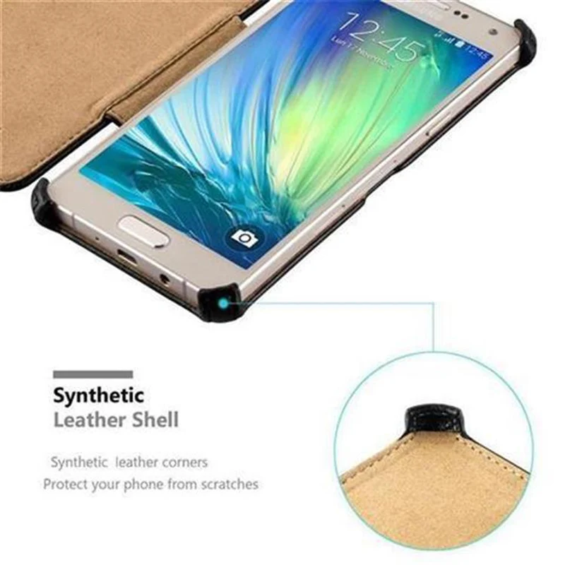 Cadorabo Hülle kompatibel mit Samsung Galaxy A3 2015 Schutzhülle OHNE Magnetverschluss mit Standfunktion und Eckhalterung