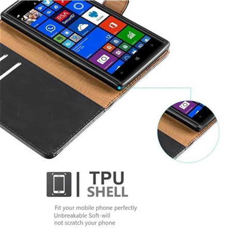 Cadorabo Hülle kompatibel mit Nokia Lumia 830 Schutzhülle mit Magnetverschluss, Standfunktion und Kartenfach