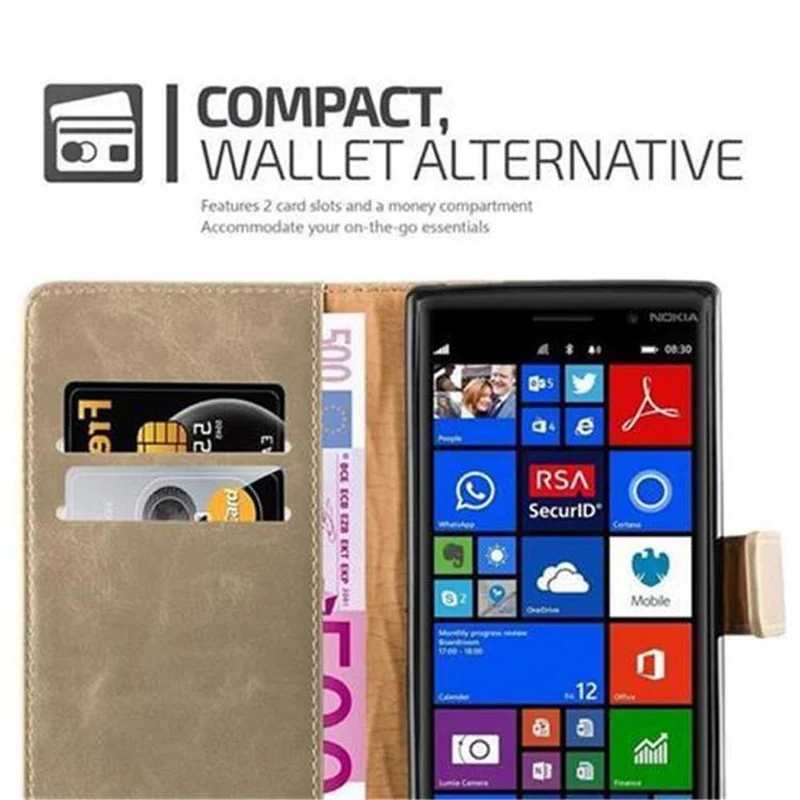 Cadorabo Hülle kompatibel mit Nokia Lumia 830 Schutzhülle mit Magnetverschluss, Standfunktion und Kartenfach