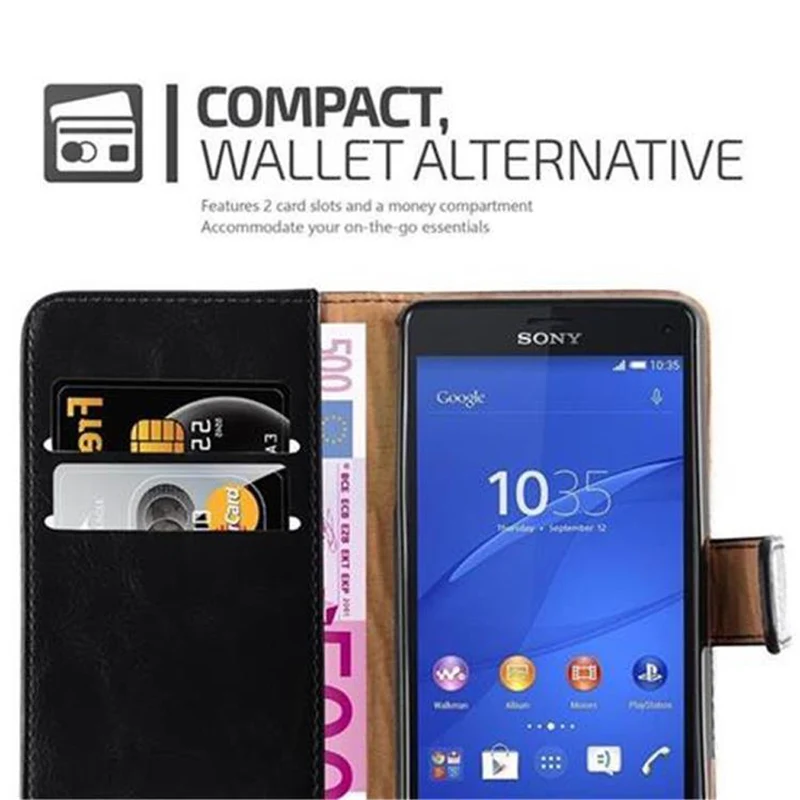 Cadorabo Hülle kompatibel mit Sony Xperia Z3 COMPACT Schutzhülle mit Magnetverschluss, Standfunktion und Kartenfach