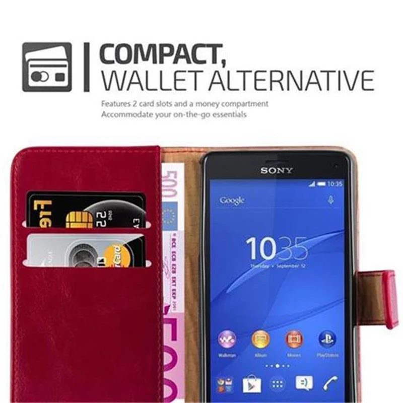 Cadorabo Hülle kompatibel mit Sony Xperia Z3 COMPACT Schutzhülle mit Magnetverschluss, Standfunktion und Kartenfach