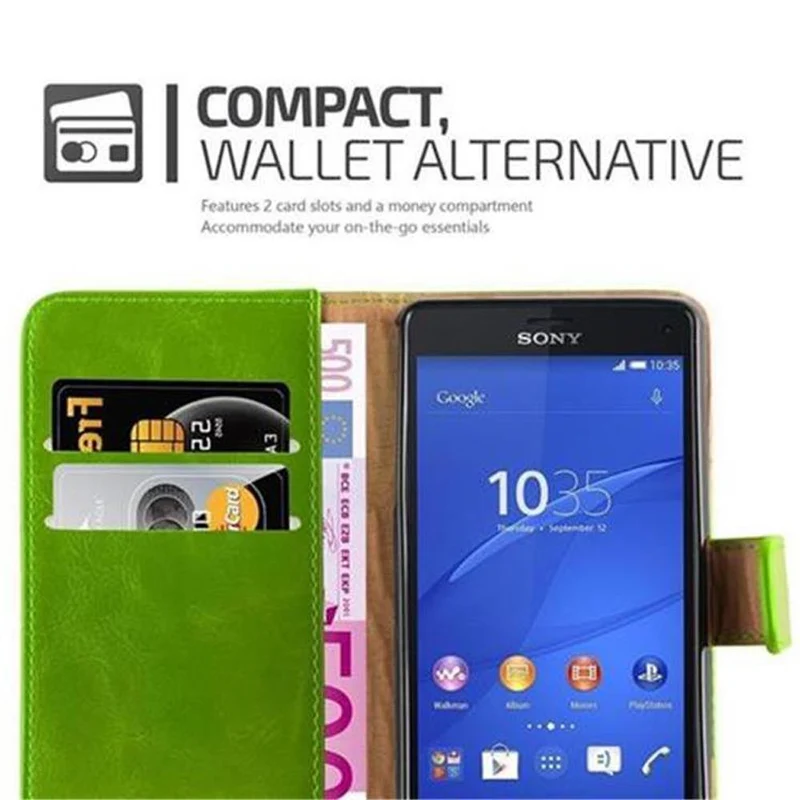 Cadorabo Hülle kompatibel mit Sony Xperia Z3 COMPACT Schutzhülle mit Magnetverschluss, Standfunktion und Kartenfach