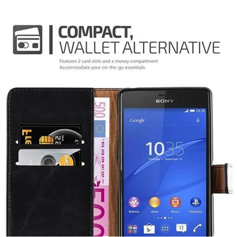 Cadorabo Hülle kompatibel mit Sony Xperia Z3 Schutzhülle mit Magnetverschluss, Standfunktion und Kartenfach