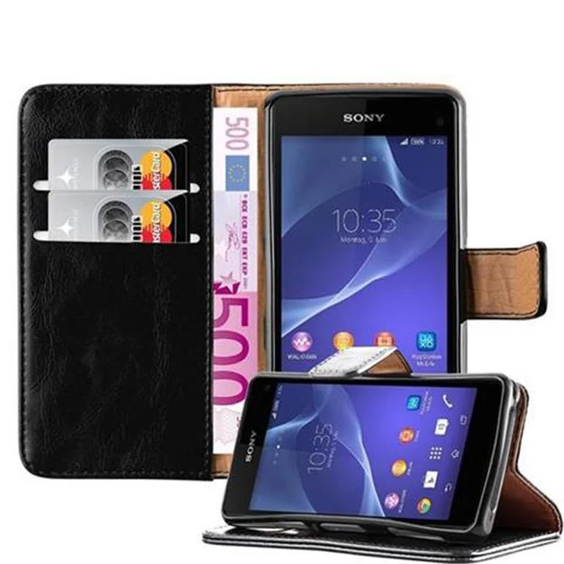 Cadorabo Hülle kompatibel mit Sony Xperia Z1 COMPACT Schutzhülle mit Magnetverschluss, Standfunktion und Kartenfach