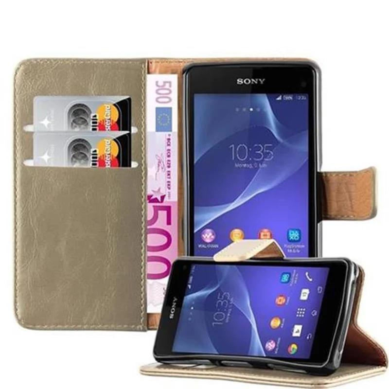 Cadorabo Hülle kompatibel mit Sony Xperia Z1 COMPACT Schutzhülle mit Magnetverschluss, Standfunktion und Kartenfach