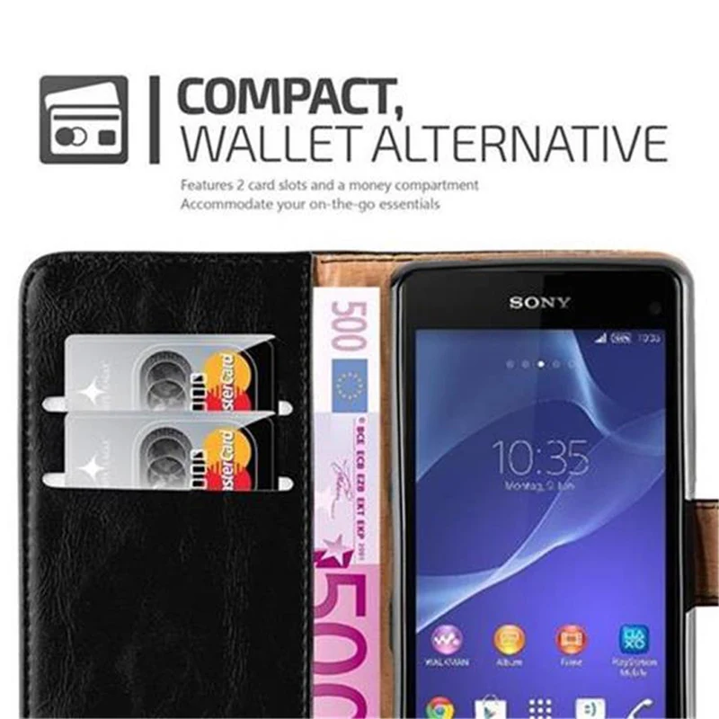 Cadorabo Hülle kompatibel mit Sony Xperia Z1 COMPACT Schutzhülle mit Magnetverschluss, Standfunktion und Kartenfach