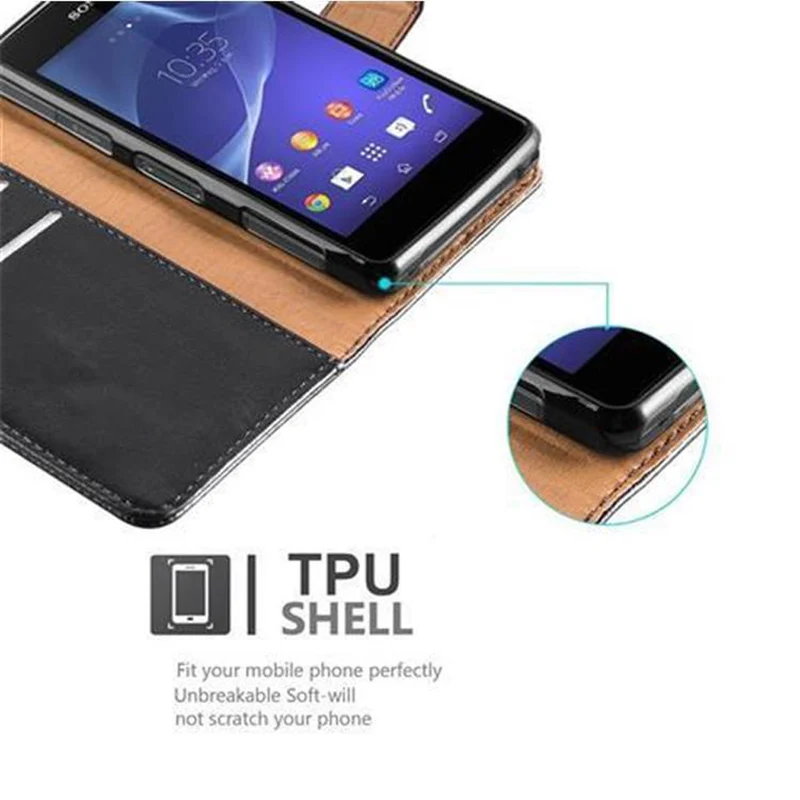 Cadorabo Hülle kompatibel mit Sony Xperia Z1 COMPACT Schutzhülle mit Magnetverschluss, Standfunktion und Kartenfach