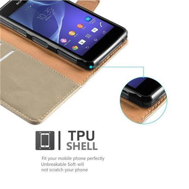 Cadorabo Hülle kompatibel mit Sony Xperia Z1 COMPACT Schutzhülle mit Magnetverschluss, Standfunktion und Kartenfach