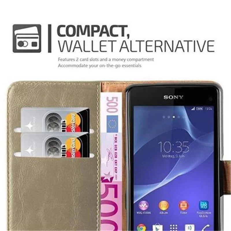 Cadorabo Hülle kompatibel mit Sony Xperia Z1 COMPACT Schutzhülle mit Magnetverschluss, Standfunktion und Kartenfach