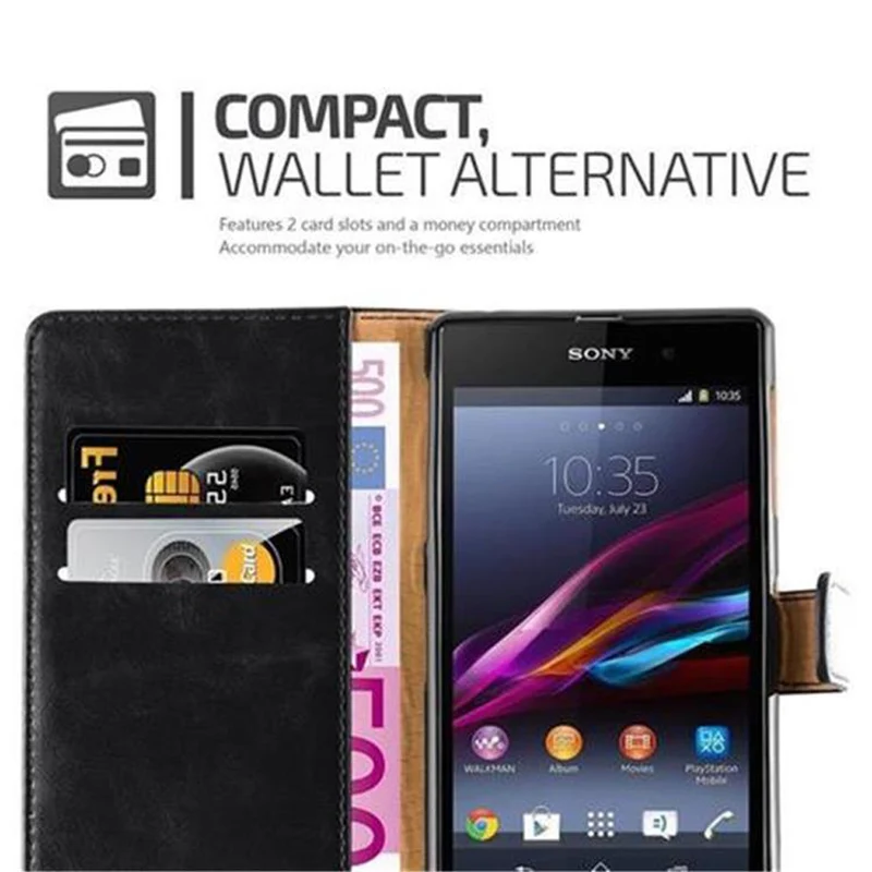 Cadorabo Hülle kompatibel mit Sony Xperia Z1 Schutzhülle mit Magnetverschluss, Standfunktion und Kartenfach
