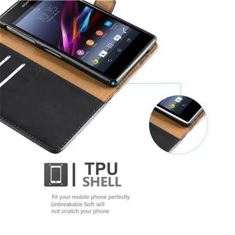 Cadorabo Hülle kompatibel mit Sony Xperia Z1 Schutzhülle mit Magnetverschluss, Standfunktion und Kartenfach
