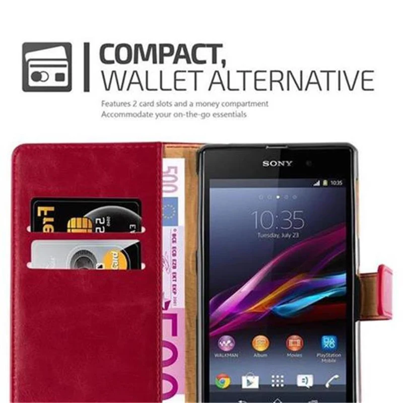Cadorabo Hülle kompatibel mit Sony Xperia Z1 Schutzhülle mit Magnetverschluss, Standfunktion und Kartenfach