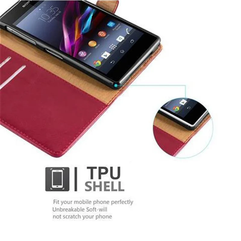 Cadorabo Hülle kompatibel mit Sony Xperia Z1 Schutzhülle mit Magnetverschluss, Standfunktion und Kartenfach