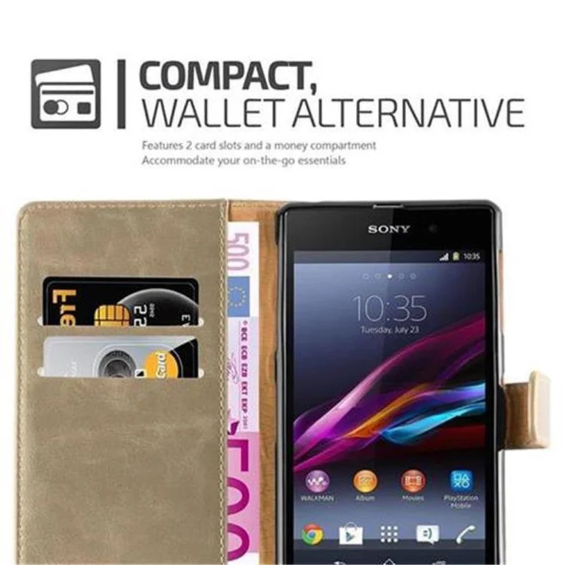 Cadorabo Hülle kompatibel mit Sony Xperia Z1 Schutzhülle mit Magnetverschluss, Standfunktion und Kartenfach