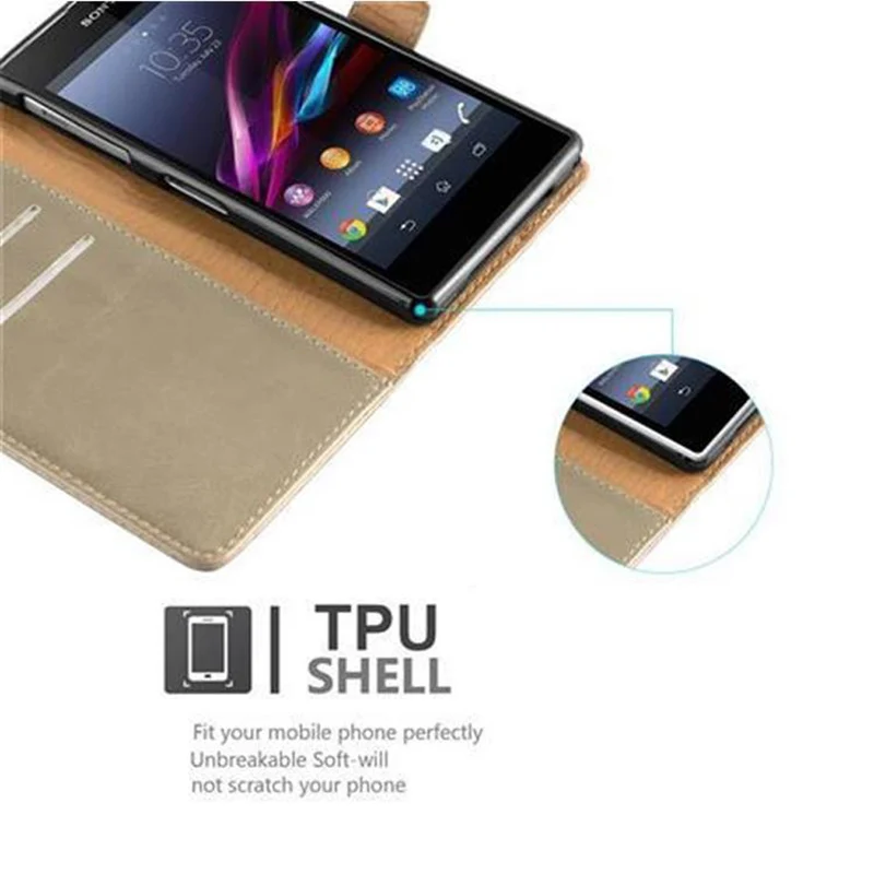 Cadorabo Hülle kompatibel mit Sony Xperia Z1 Schutzhülle mit Magnetverschluss, Standfunktion und Kartenfach