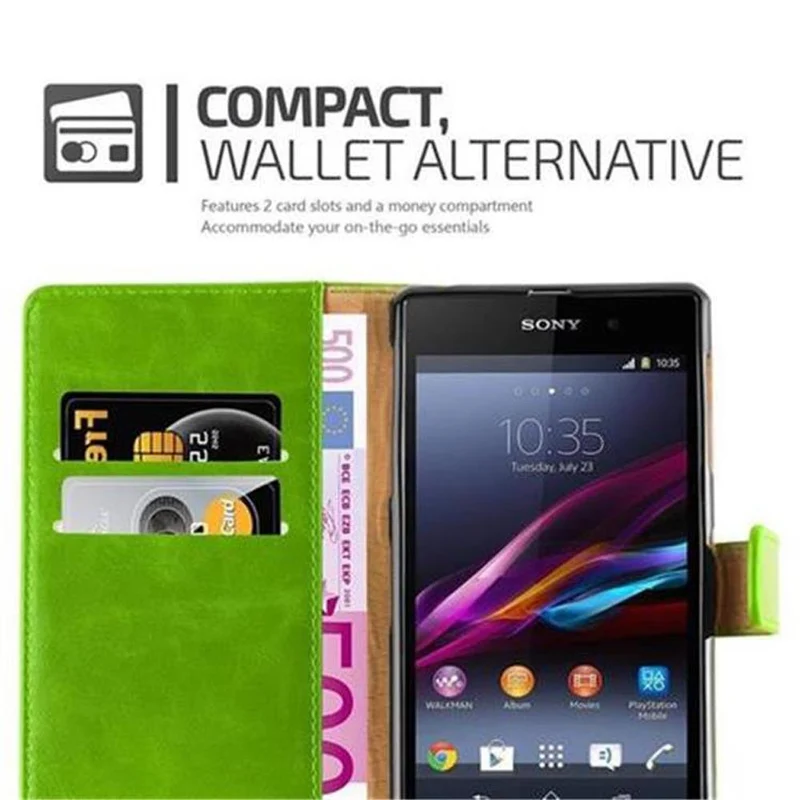 Cadorabo Hülle kompatibel mit Sony Xperia Z1 Schutzhülle mit Magnetverschluss, Standfunktion und Kartenfach