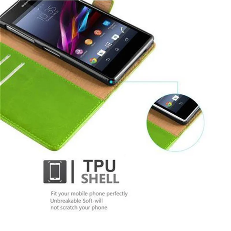 Cadorabo Hülle kompatibel mit Sony Xperia Z1 Schutzhülle mit Magnetverschluss, Standfunktion und Kartenfach