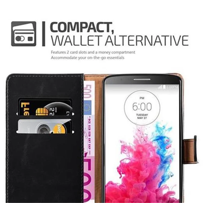 Cadorabo Hülle kompatibel mit LG G3 Schutzhülle mit Magnetverschluss, Standfunktion und Kartenfach