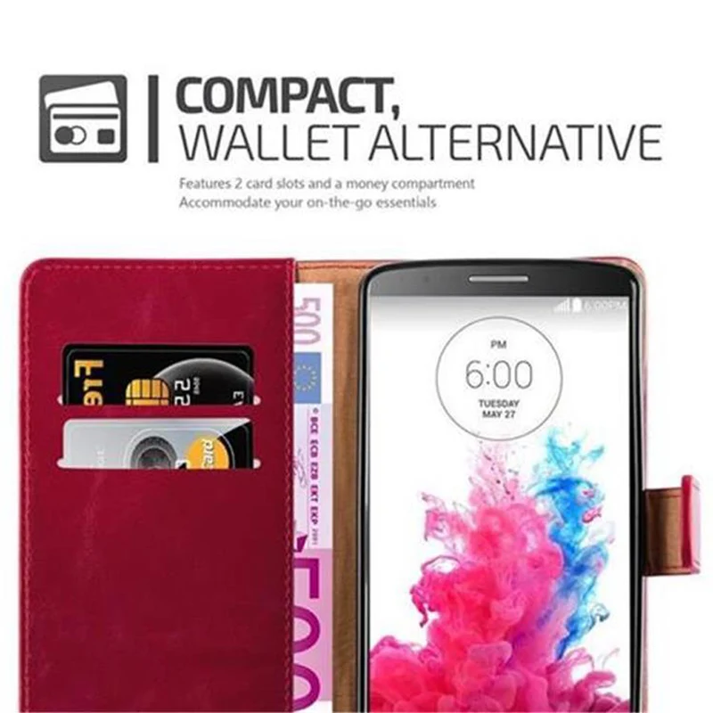 Cadorabo Hülle kompatibel mit LG G3 Schutzhülle mit Magnetverschluss, Standfunktion und Kartenfach