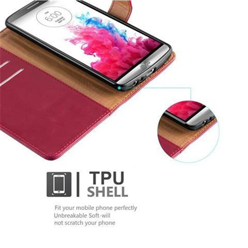 Cadorabo Hülle kompatibel mit LG G3 Schutzhülle mit Magnetverschluss, Standfunktion und Kartenfach