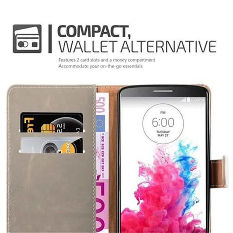 Cadorabo Hülle kompatibel mit LG G3 Schutzhülle mit Magnetverschluss, Standfunktion und Kartenfach
