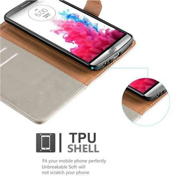 Cadorabo Hülle kompatibel mit LG G3 Schutzhülle mit Magnetverschluss, Standfunktion und Kartenfach