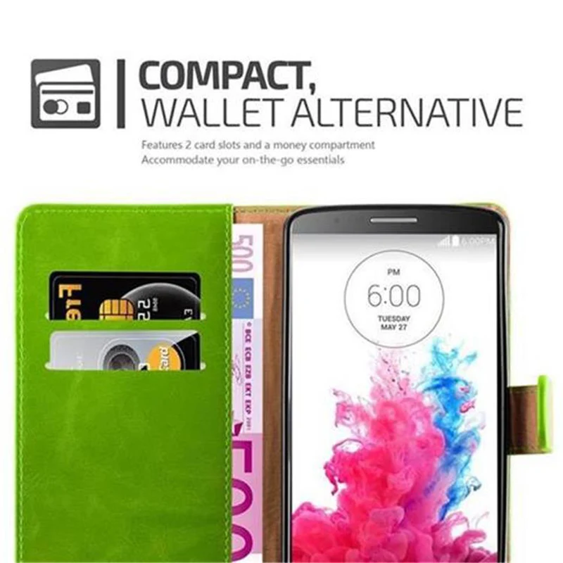 Cadorabo Hülle kompatibel mit LG G3 Schutzhülle mit Magnetverschluss, Standfunktion und Kartenfach