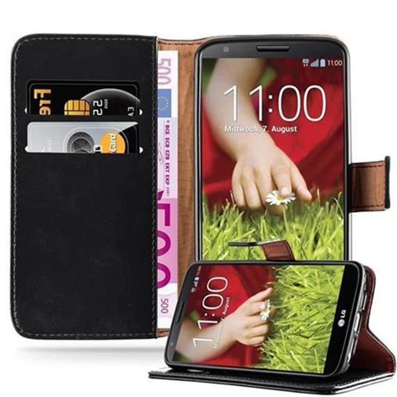 Cadorabo Hülle kompatibel mit LG G2 Schutzhülle mit Magnetverschluss, Standfunktion und Kartenfach