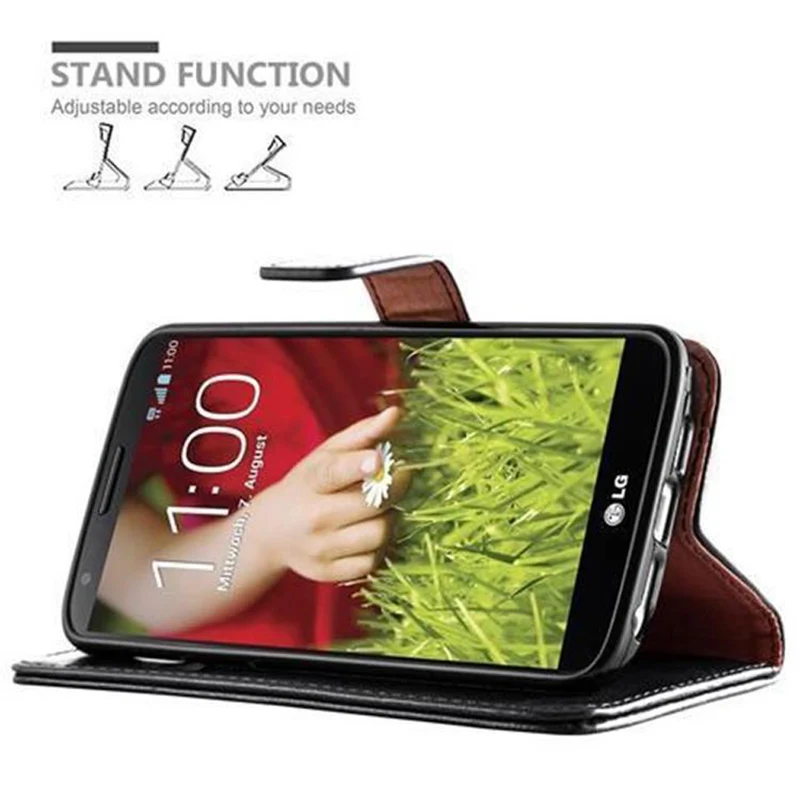 Cadorabo Hülle kompatibel mit LG G2 Schutzhülle mit Magnetverschluss, Standfunktion und Kartenfach
