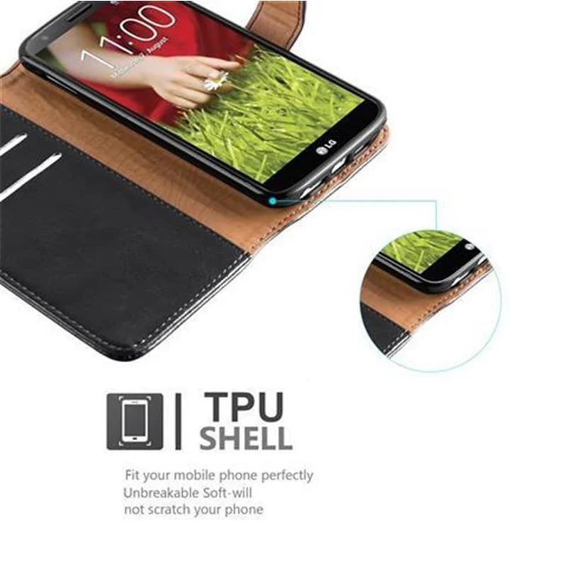Cadorabo Hülle kompatibel mit LG G2 Schutzhülle mit Magnetverschluss, Standfunktion und Kartenfach