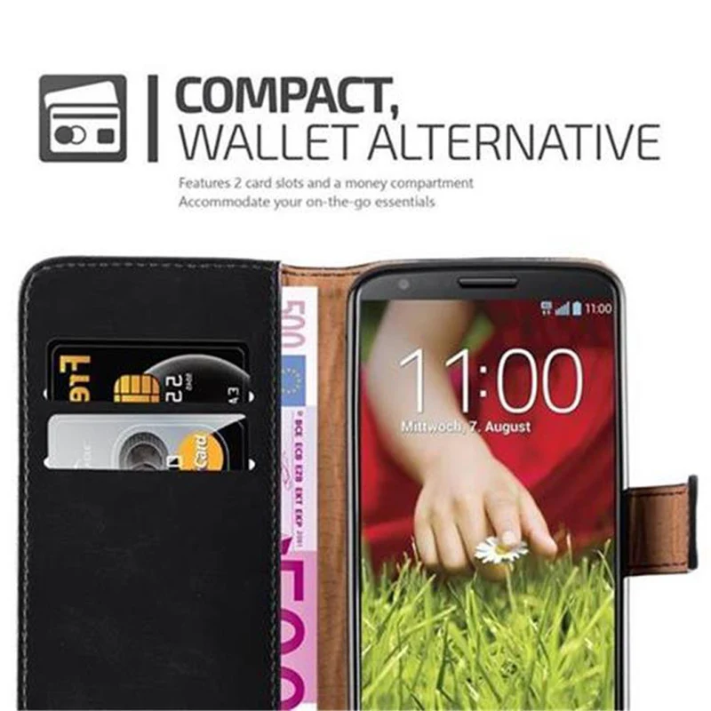 Cadorabo Hülle kompatibel mit LG G2 Schutzhülle mit Magnetverschluss, Standfunktion und Kartenfach